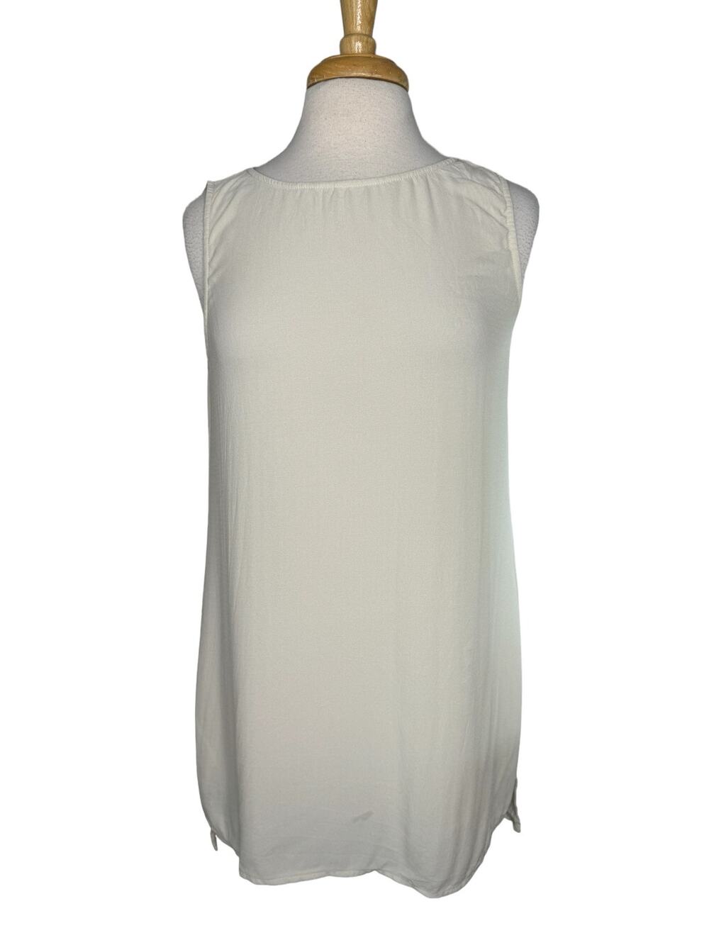 EILEEN FISHER System Silk Georgette Crepe Bateau Neck Shell Ivory Small #F5GC